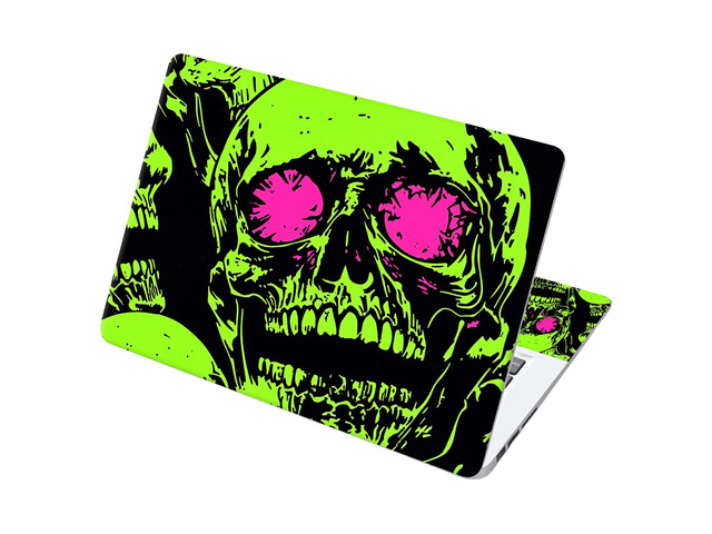 Universal Laptop Skin Sticker with 2 Wrist Pad Decals, 3-Piece Removable Vinyl Laptop Cover, Neon Green Skull Waterproof Anti-Scratch, Easy-Trim...