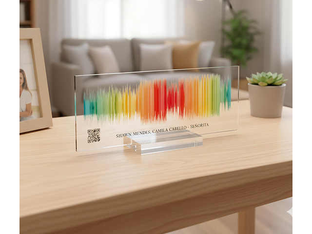 Sound Gifts Sound Wave Art Custom Sound Wave 3D Print Personal Voice Message or Sound Clip with Photo on Premium Clear Acrylic Glass Block 8'x3'