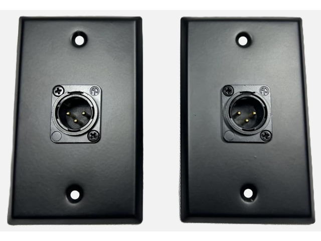 (2) Two XLR Single Wall Plates w/NEUTRIK NC3MD-L-B-1 Male 3 Pin BLACK Steel