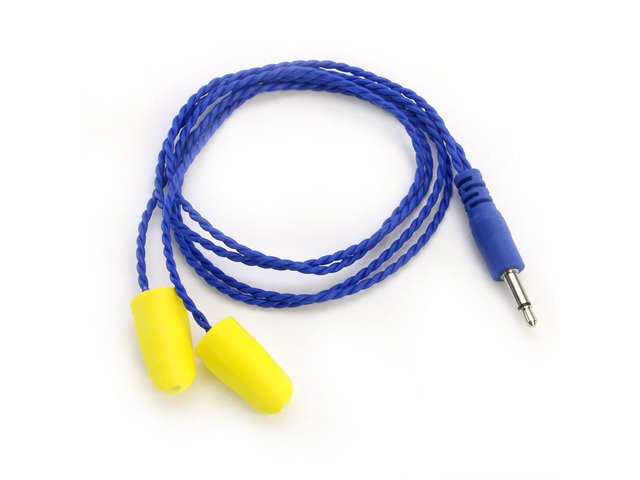 AlphaBud Foam Mono Earbud Speakers with 1/8' Molded Plug Clear Mono Racing Audio with Miniature Transducers, 20-Inch Blue Cable, and 1/8' Molded Plug