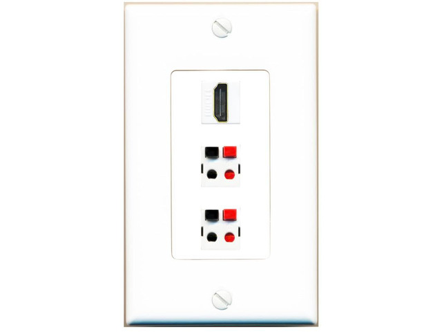 1 Port HDMI 2 Speaker Jack Coupler Female-Female Wall Plate [White]