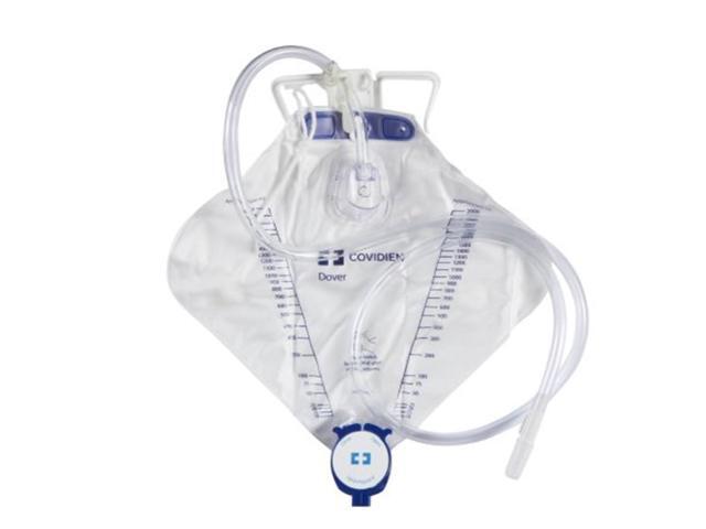 6206 Dover Urine Drainage Bag with Needle Sampling, Anti-Reflux Chamber Drain Port Poly Bag, 2000 mL Capacity (Pack of 20)