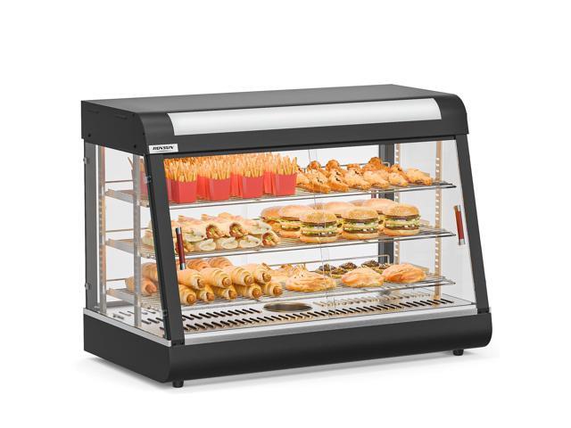 Pizza Warmer Food Warmer Display Countertop, Electric Commercial Food Warmer w/LED Adjustable Removable Shelves Glass Door, Pastry Display Case for.