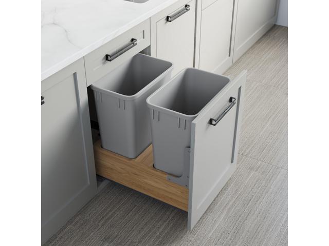Dowell B18/B21 Wood Base Wastebasket Pullout with Two 35Qt Plastic Bins (4008 0218 35 * 2)