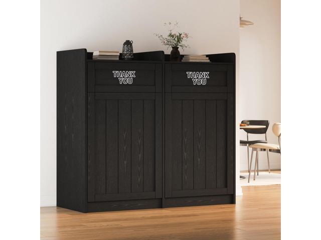 Double 40 Gallon Restaurant Trash Can Cabinet, Wooden Commercial Trash Cans and Garbage Receptacle with Tray Holder, Large Trash Cabinet for...