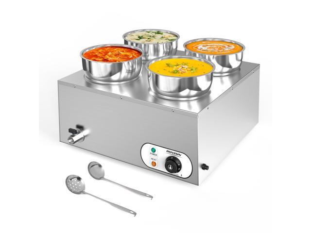 Electric Soup Warmer, 30QT Commercial Food Warmer Steam Table, Countertop Bain Marie with Four 7.4QT Pots, 86~185°F Adjustable Temperature, Lid and.