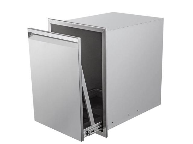 Pull-Out Double Trash Drawer Stainless Steel Outdoor Kitchen Trash Drawer Storage for Two 10 Gallon Commercial Wastebaskets