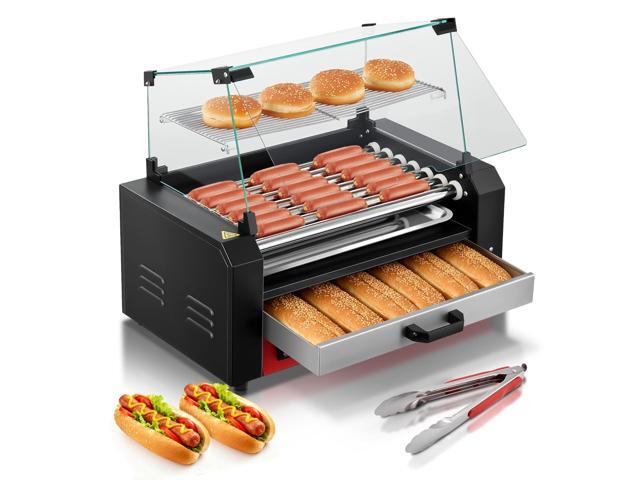 Hot Dog Roller with Bun Warmer, 7 Rollers 18-24 Hot Dogs Capacity, 1250W Stainless Steel Hot Dog Machine with Dust Cover, 3 Temp Control, Removable...