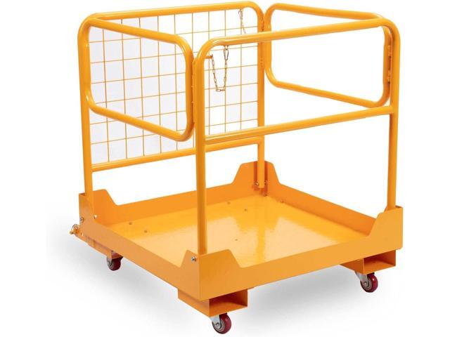 36'x36' Steel Forklift Safety Cage with 4 Wheels, 1150LBS Capacity Heavy Duty Forklift Man Basket for Aerial Work Lifting Loader
