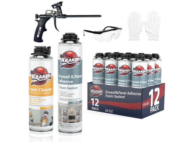 Drywall & Panel Adhesive Foam - (12x24oz) Heavy-Duty, Fast-Curing Construction Adhesive for Concrete, Wood, and Heat Insulation Applications -...