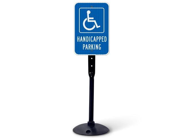 Handicap Parking Sign, Handicapped Sign, 12x18 Inches, 3M EGP Reflective with Post & Cast Iron Base Stand Set Made in USA by