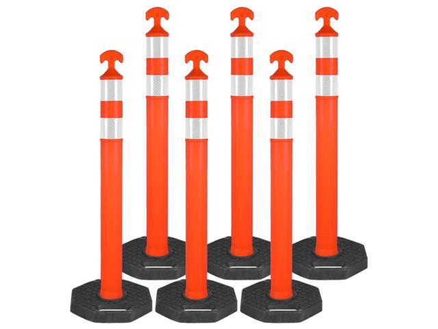 42' Traffic Delineator Posts,6 Pack Orange Safety Cones with Reflective Collars and Weighted Base for Road Safety, Parking Lots