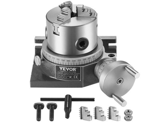 Rotary Table for Milling Machines, 4''/ 100 mm, Horizontal Vertical Model Precision Milling Rotary Table, with 3.1''/80 mm 3-Jaw Chuck M10 T-Bolts.