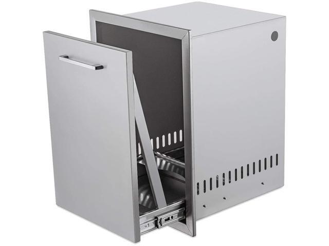 Pull-Out Trash Drawer Stainless Steel Outdoor Kitchen Trash Drawer Storage for Two 10 Gallon Commercial Wastebaskets (W/handle-17x23x16)