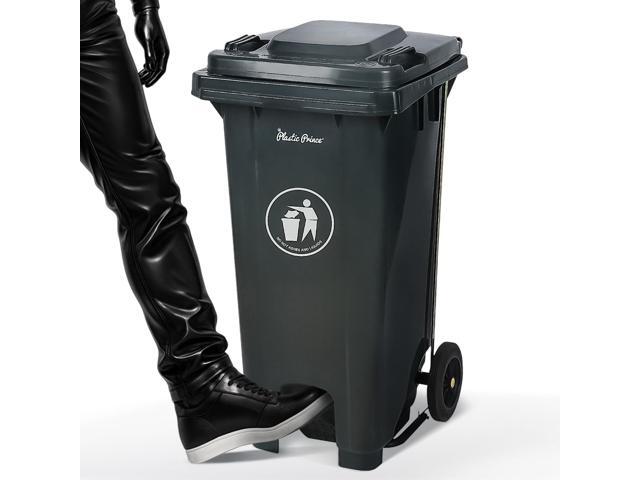 32 Gallon Step-On Large Outdoor Trash Can with Lid and Wheels - Outside Plastic Rolling Garbage Can - Rollout Commercial Heavy-Duty Container...