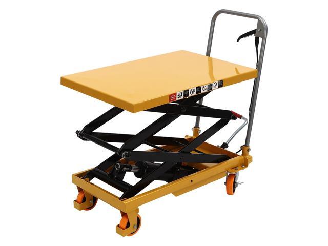 330LBS Hydraulic Lift Table Cart, Lifting Height Hydraulic Material Lift Pallet Truck with 4 Locking Wheels for Material Handling and Transportation