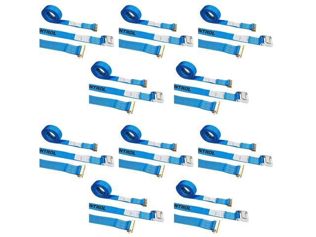 E-Track Cam Buckle Straps (10-Pack), 2 Inch x 20 Foot E Track Straps with Cam Buckle and Spring E-Fittings, 2,500 LBS Break Strength, Easy-to-Use.