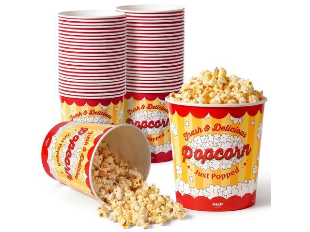 150 Pack Large Popcorn Buckets Disposable, 130 Oz Yellow and Red Paper Popcorn Containers Tubs for Home and Theater Movie Night