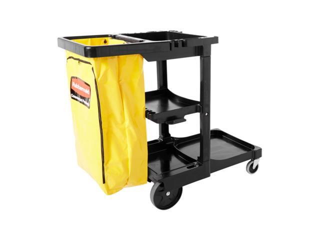 Rubbermaid Commercial Traditional Janitorial 3-Shelf Cleaning Cart, Wheeled with Zippered Yellow Vinyl Bag, for Business/School/Office/Janatorial...