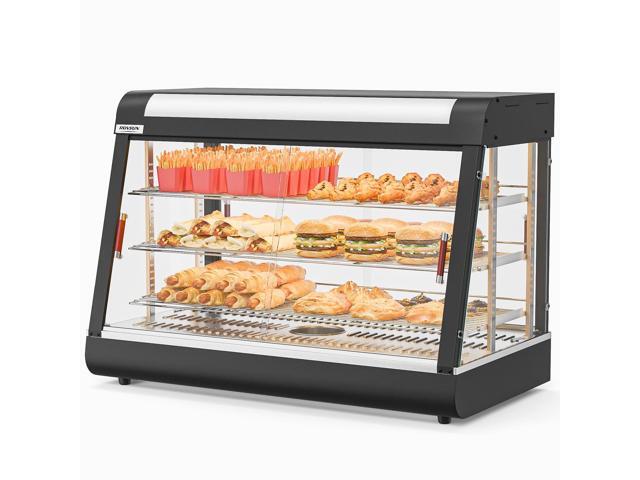 35' Pizza Warmer Food Warmer Display, 3-Tier Electric Food Warmer Commercial Countertop w/LED Lighting Adjustable Removable Shelves Glass Door,.