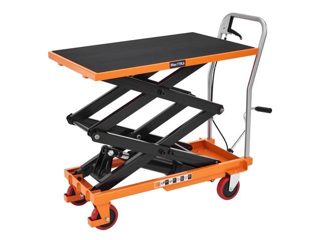330 lbs Hydraulic Lift Cart, Double Scissor Lift Table Up to 50', 4-Wheel Material Handling Platform with Non-Slip Pad, Orange