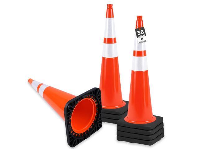 8 Pack 36 Inch Traffic Cones, Orange PVC Safety Cones with 6' + 4' Reflective Collars, Heavy Duty Weighted Base for Parking, Roadway & Construction...