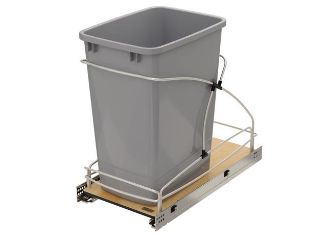 35 Qt / 8.75 Gal Steel Bottom Mount Single Pullout Waste Container w/Soft-Close for Base Cabinets, Min Opening Width of 11', Silver, 54WC-1535SC-17-1