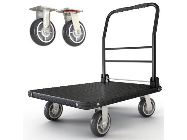 2200 lbs. Capacity Foldable Push Cart Dolly Moving Platform Hand Truck Heavy Duty Space Saving Collapsible Swivel Flat Bed Wagon - Furniture.