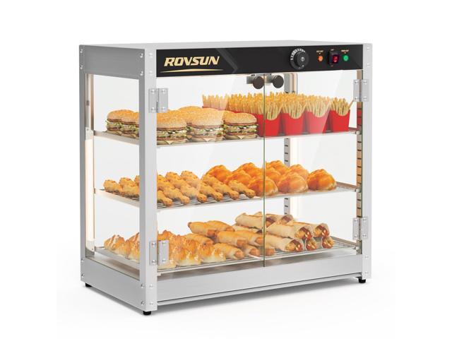 3-Tier Commercial Food Warmer, 27' Pizza Warmer Food Warmer Display with LED Adjustable Lighting Glass Door Removable Shelves, Countertop Electric...