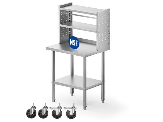 30x24 in NSF All Stainless Steel Table with Adjustable Shelf & Pegboard Panels & Casters, Kitchen Prep Table Commercial Heavy-Duty Worktable with...