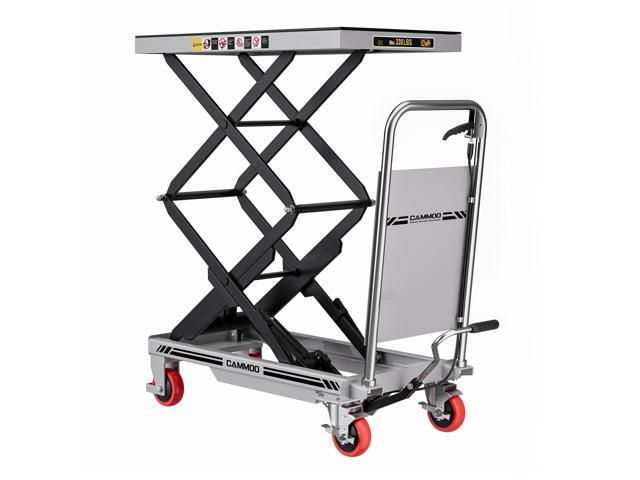 Hydraulic Lift Table Cart, 330lbs Capacity 49.6' Lifting Height, Double Scissor Lift Table with Non-Slip Pad & Safety Guard for Material Handling &.