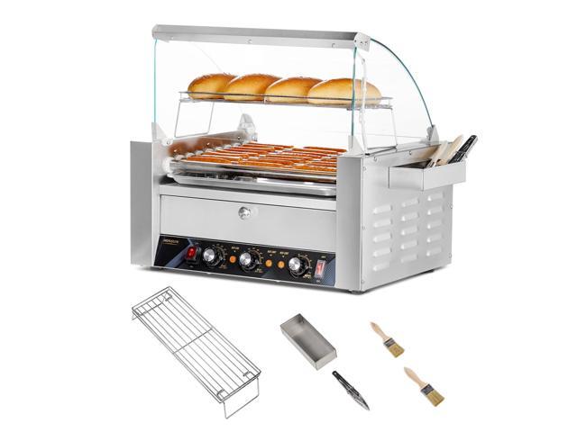 Hot Dog Roller, 24 Hot Dog 9 Rollers ETL Certified, Hot Dog Machine with Bun Warmer, Dual Temp Control, Glass Cover, LED, Side Storage Box, Shelf &.