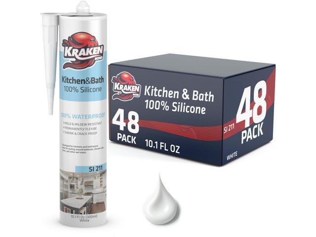 Premium RTV Silicone Sealant White, 48x10.1 fl. oz. 100% Waterproof Silicone Caulk for Kitchen, Bathroom, Shower, Sink, Tub, Window & Door