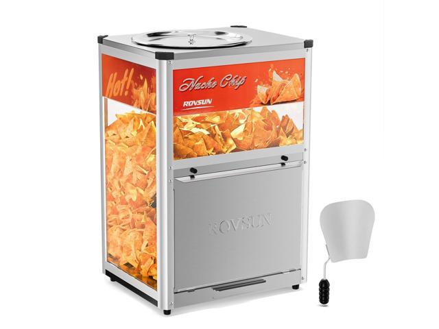 Nacho Machine Food Warmer, Nacho Chip Warmer Countertop Display Case with Warming Light, Removable Deflection, Glass Door, Scoop for Nacho Chips.