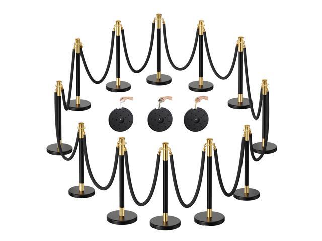 Stanchions and Velvet Ropes, 12pcs Ropes and Stainless Steel Posts Black Velvet Ropes and Posts, with Water/Sand/Concrete Fillable Leakproof Base...