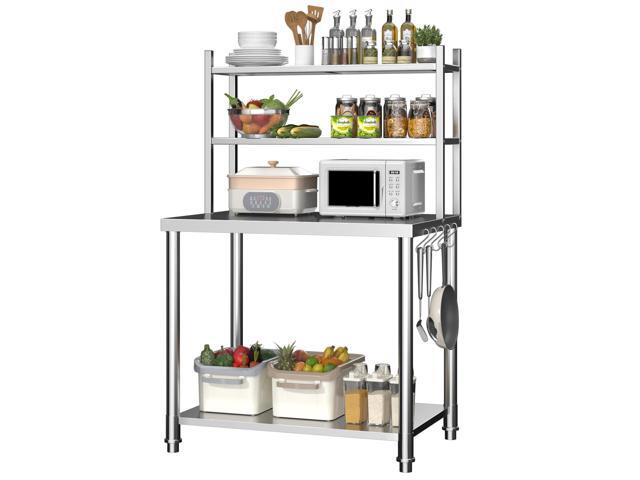 Stainless Steel Table with Shelves,30x24 Kitchen Prep Table Heavy Duty 1100lbs Weight Capacity Commercial Kitchen Worktable Workbench w/ Hooks.