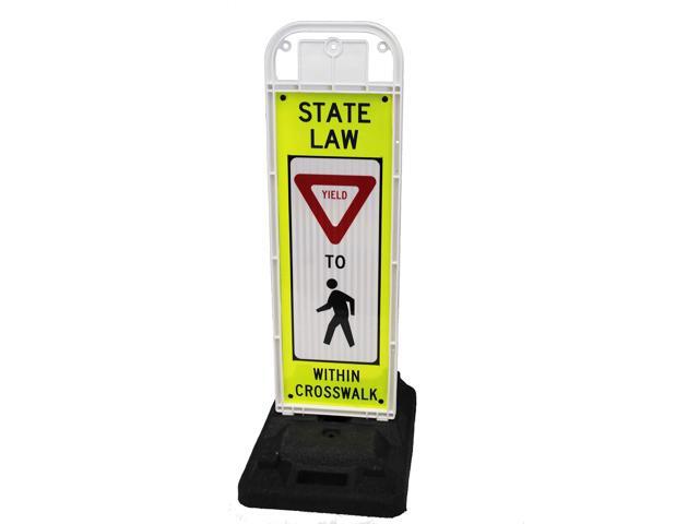 YIELD TO PEDESTRIAN, MUTCD COMPLIANT. Crossing Sign for School Zone/Crosswalks - U-Frame & 37lb U-Base (Sign and base ship separately) (Fluorescent...