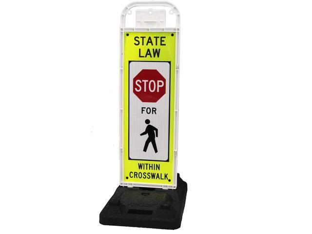 STOP FOR PEDESTRIAN, MUTCD COMPLIANT. Crossing Sign for School Zone/Crosswalks - U-Frame & 37lb U-Base (Sign and base ship separately)