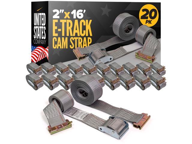 E Track Cam Buckle Straps (20-Pack), 2 Inch x 16 Foot E Track Straps with Cam Buckle and Spring E-Fittings, 2,500 LBS Break Strength, Easy-to-Use.