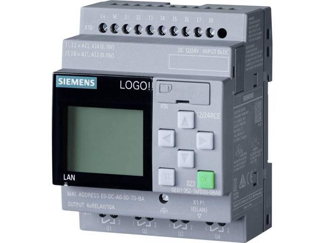 6ED1052-1MD08-0BA0 LOGO! 12/24RCE, logic module, disp PS/I/O: 12/24VDC/relay, 8 DI (4AI)/4DO, memory 400 blocks, modular expandable, Ethernet
