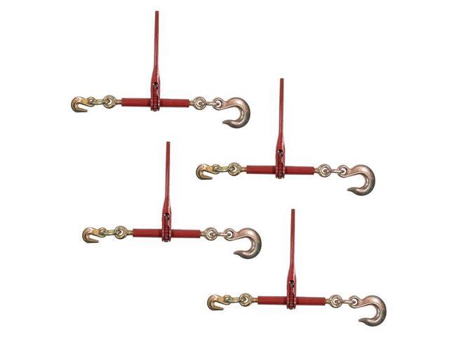 (4 Pack) 5/16'- 3/8' Heavy Duty Ratchet Chain Binder w/ 3/8' Grab Hook & 1/2' Slip Hook, 5,400 Lbs WLL - Tie Down Hauling Load Binders for Flatbed...