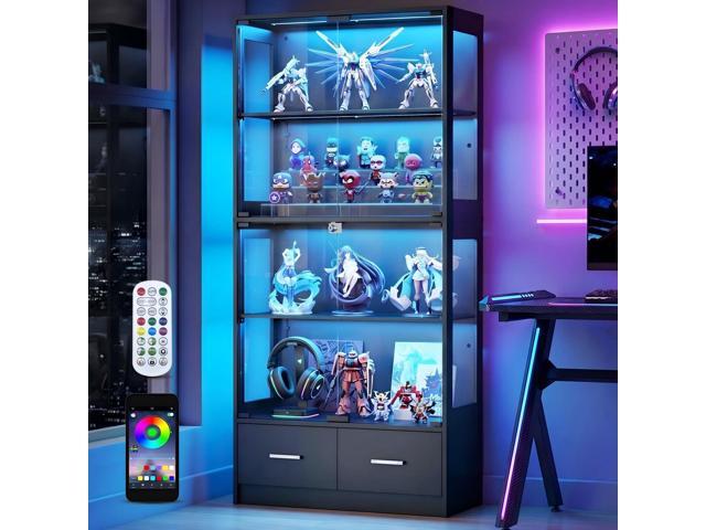 67' Glass Display Cabinet - Seal Strip Display Case with Lock & RGB LED Lights for Collectibles, 2 Drawers Curio Cabinet for Living Room, Office,...