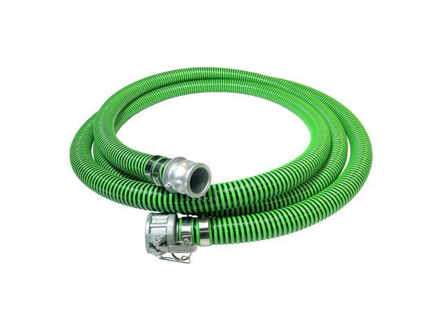 Heavy Duty EPDM All Weather Suction Hose Assembly, Black Tube, Lime Green Helix, 1-1/2' Inside Diameter Hose with Male x Female Cam and Groove...