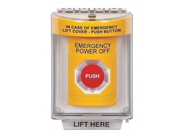 SS2231PO-EN Yellow Indoor/Outdoor Flush Turn-to-Reset Stopper Station with EMERGENCY POWER OFF Label English