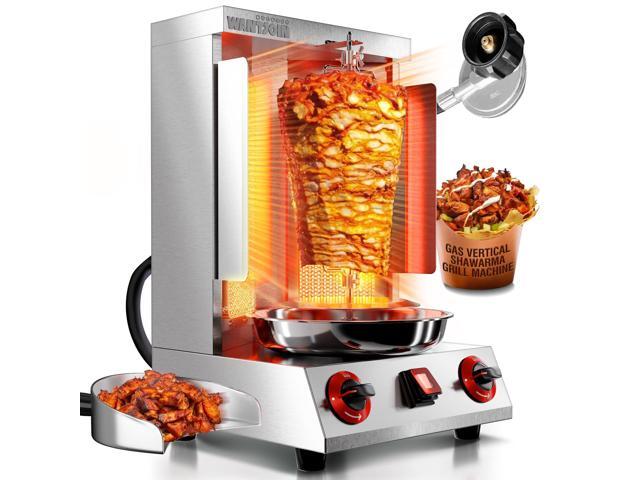 Shawarma Grill Machine - 22lbs Gas Vertical Rotisserie with Heat Shields and 2 Burners, 122°F to 752°F Stainless Steel Gyro Machine for Chicken,...