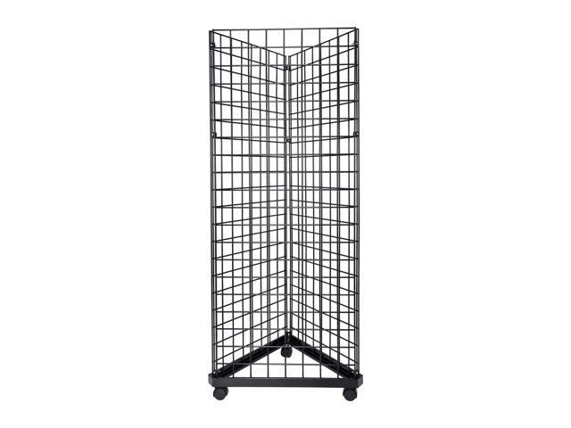 Black Triangle Wire Grid and Grid Wall Tower with Base and Casters - Black Metal Display Stand with Grid Wall Panels - Durable Wire Grid Panels for...