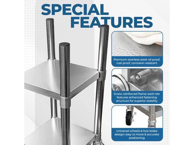 Commercial Stainless Steel Rice Warmer Cart Stand with Wheels 14' x 14' Mobile Utility Stand for Kitchens & Restaurants Heavy-Duty Design