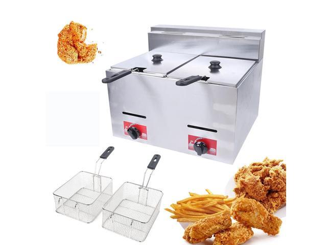 Commercial Countertop LPG Gas Fryer Deep Fryer 2-Basket Countertop Deep Gas Fryer Stainless Steel 6L*2 Deep Fryer for French Fries Restaurant Home.