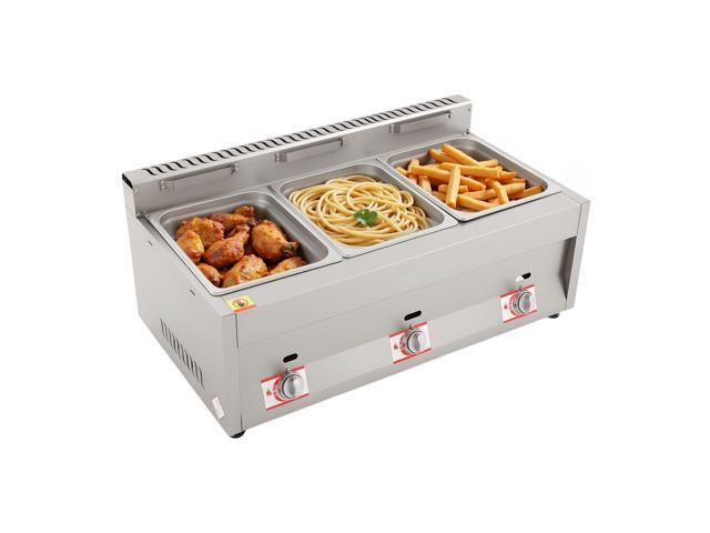 LPG Gas Deep Fryer 3 Burners Commercial Countertop Deep Gas Fryer Natural Gas Food Warmer Stainless Steel 6L Ã—3 for French Fries Restaurant Home...