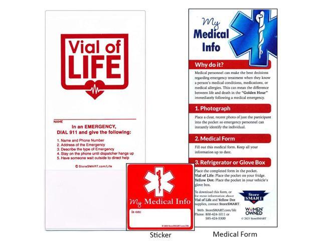 StoreSMART - Vial of Life PRO Medical Info Pocket - Magnetic Back - 100-Pack - for Refrigerator, Locker, Filing cabinets - LP4X9SW-100